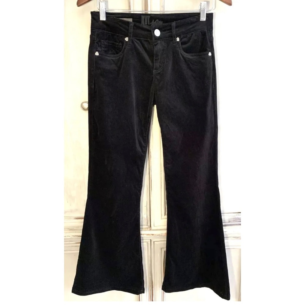 Kut From the Kloth Jane Super Flare Black Velvet Jeans Sz 0